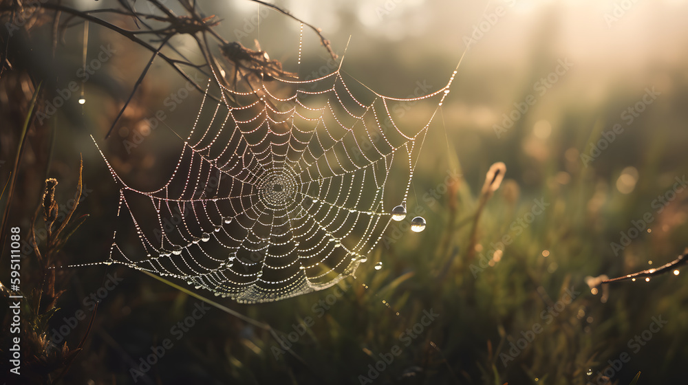 spider web with dew drops