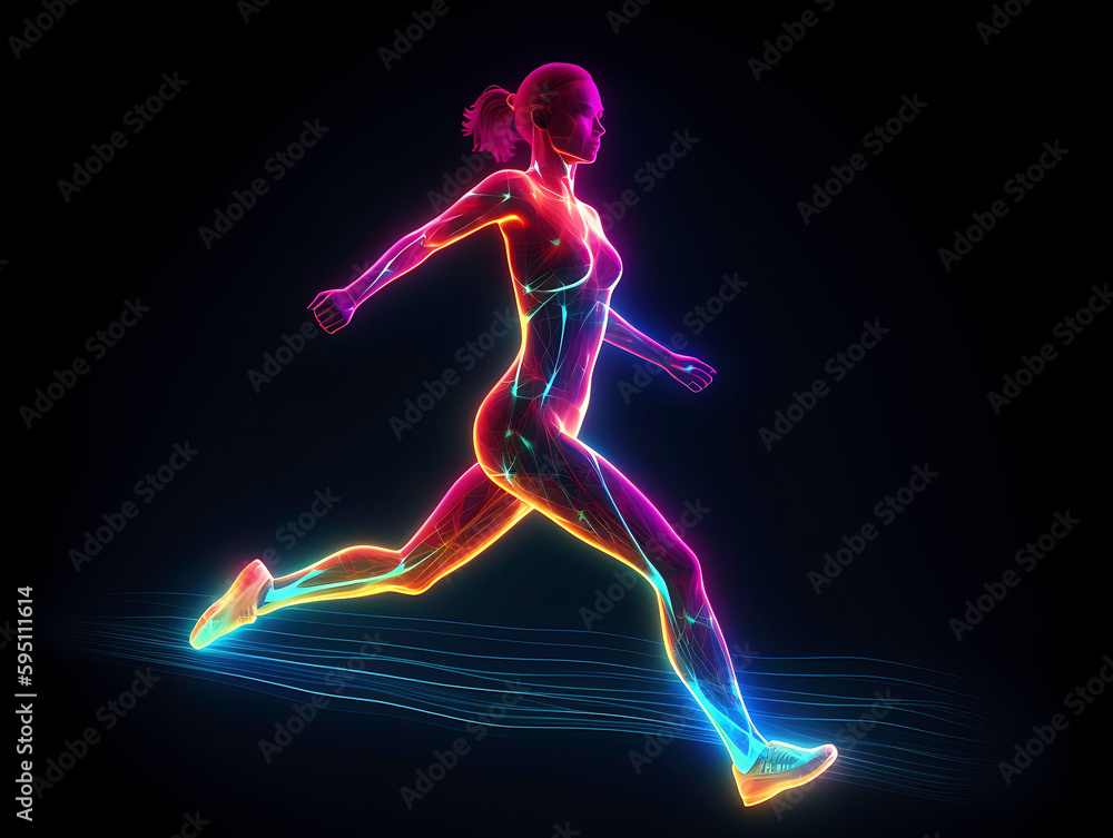 Futuristic runner in neon lights Generative AI