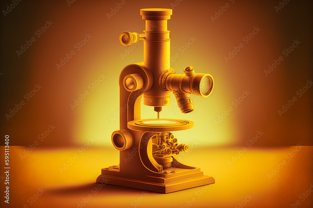 Antique inspired brass microscope illustration on a warm background