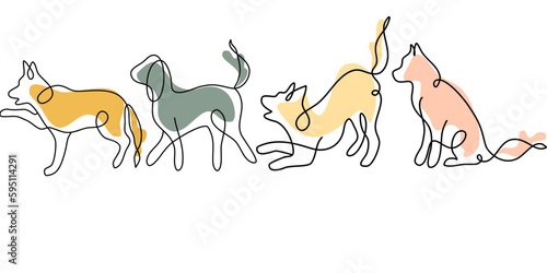 Dog One Line Drawing. Dog Drawing Continuous Single Line Art Trendy Style Isolated on White Background. Vector EPS 10.