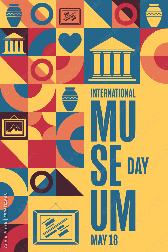 International Museum Day. May 18. Holiday concept. Template for background, banner, card, poster with text inscription. Vector EPS10 illustration.