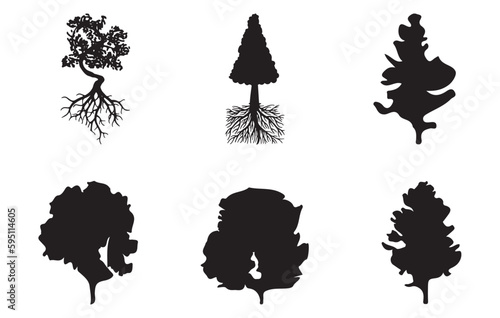 Set of trees silhouette isolated on white background