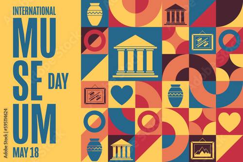 International Museum Day. May 18. Holiday concept. Template for background, banner, card, poster with text inscription. Vector EPS10 illustration.