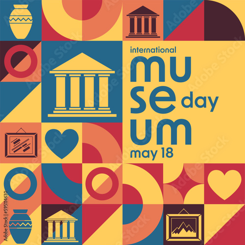 International Museum Day. May 18. Holiday concept. Template for background, banner, card, poster with text inscription. Vector EPS10 illustration.