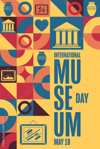 International Museum Day. May 18. Holiday concept. Template for background, banner, card, poster with text inscription. Vector EPS10 illustration.