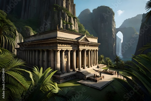 Ancient egyptian temple in the middle of a jungle, photorealistic, cinematic composition