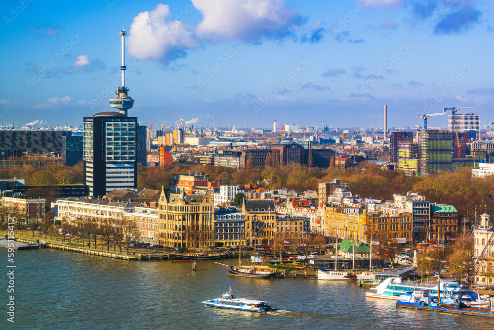 Fototapeta premium Rotterdam, Netherlands Cityscape on the Nieuwe Maas River