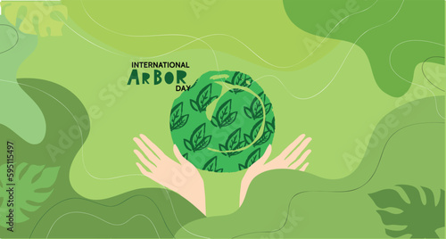 Arbor Day art template background  Ecology concept design. Green Eco Earth. Vector illustration for greeting card, poster, banner, eco design.