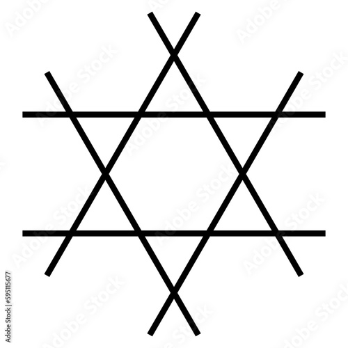 Monochrome vector graphic of six lines forming a six sided hexagon icon