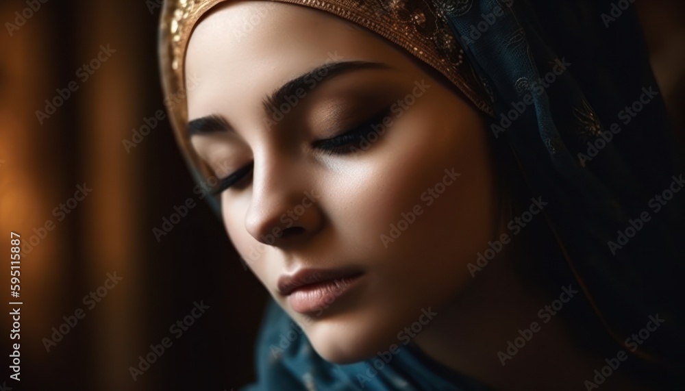 Portrait of young arabian girl in hijab. Beautiful muslim lady. Generative AI