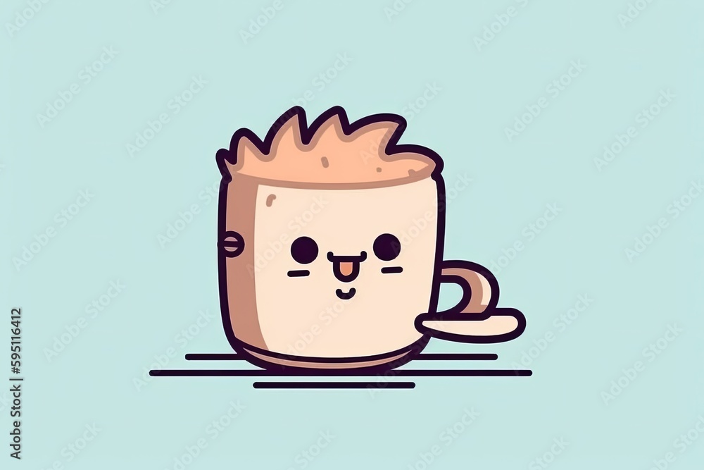personified coffee cup with a cute face and expressive eyes. Generative AI