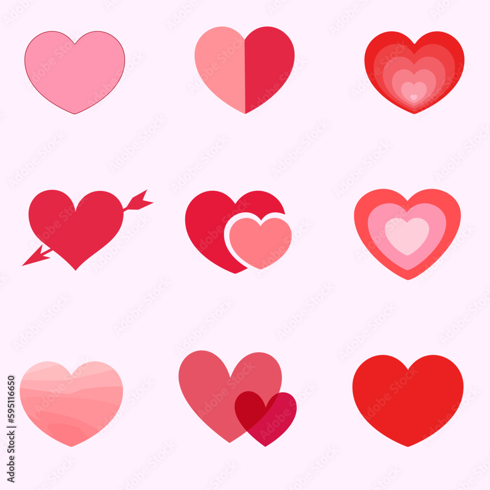 Set of heart illustrations, love symbol icons set. Red hearts. Hand drawn.Vector illustration Set of heart illustrations, love symbol icons set. Red hearts. Hand drawn.Vector illustration
