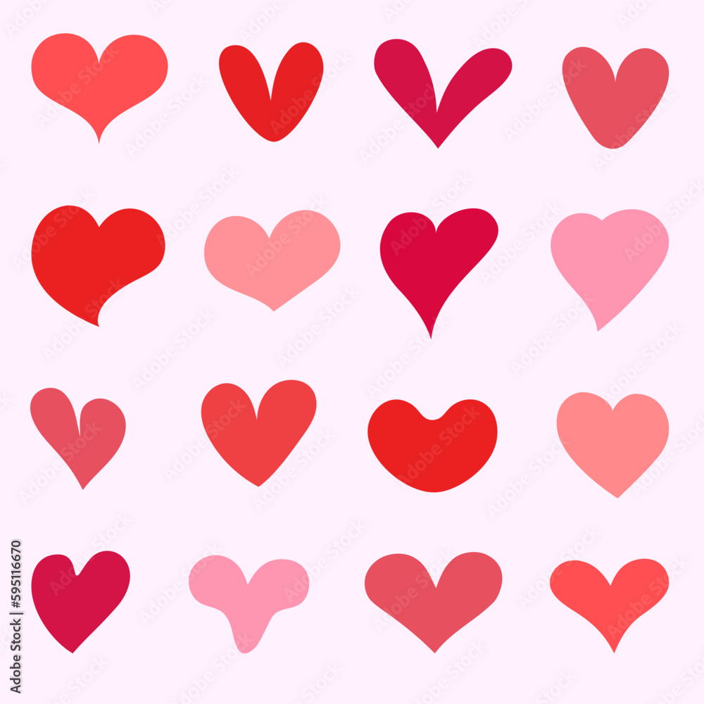 Set of heart illustrations, love symbol icons set. Red hearts. Hand drawn.Vector illustration Set of heart illustrations, love symbol icons set. Red hearts. Hand drawn.Vector illustration