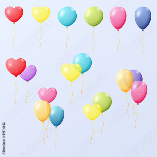 Cartoon balloons of various shapes for decoration in the celebration party. Vector illustration