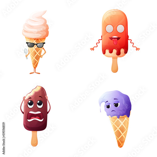 vector set funny character cartoon ice cream illustration