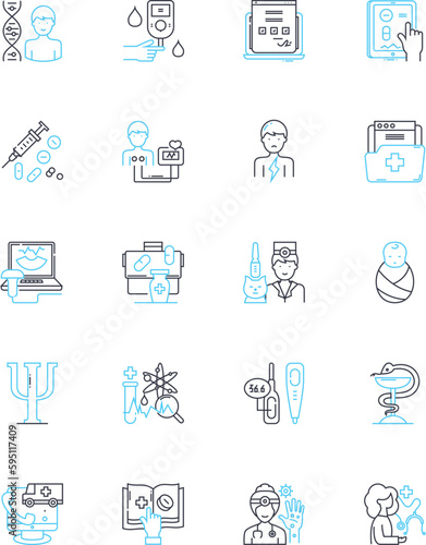 Infirmary linear icons set. illness, injury, care, nursing, medicine, ward, emergency line vector and concept signs. clinic,doctor,patient outline illustrations