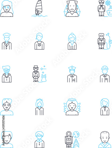 Cultural identity linear icons set. Heritage, Diversity, Tradition, Belonging, Nationality, Ethnicity, Roots line vector and concept signs. Inclusion,Identity,History outline illustrations