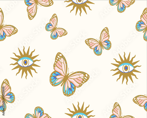 ove vector butterfly Evil eyes icon set, various talismans in hand drawn