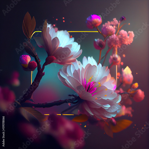 square on background with flowers . AI generated 