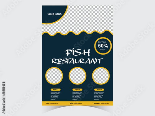 Fast food restaurant menu flyer design marketing web banner template design. Pizza, burger fast food Flyer poster pamphlet brochure cover design layout background with vector template in A4 size
