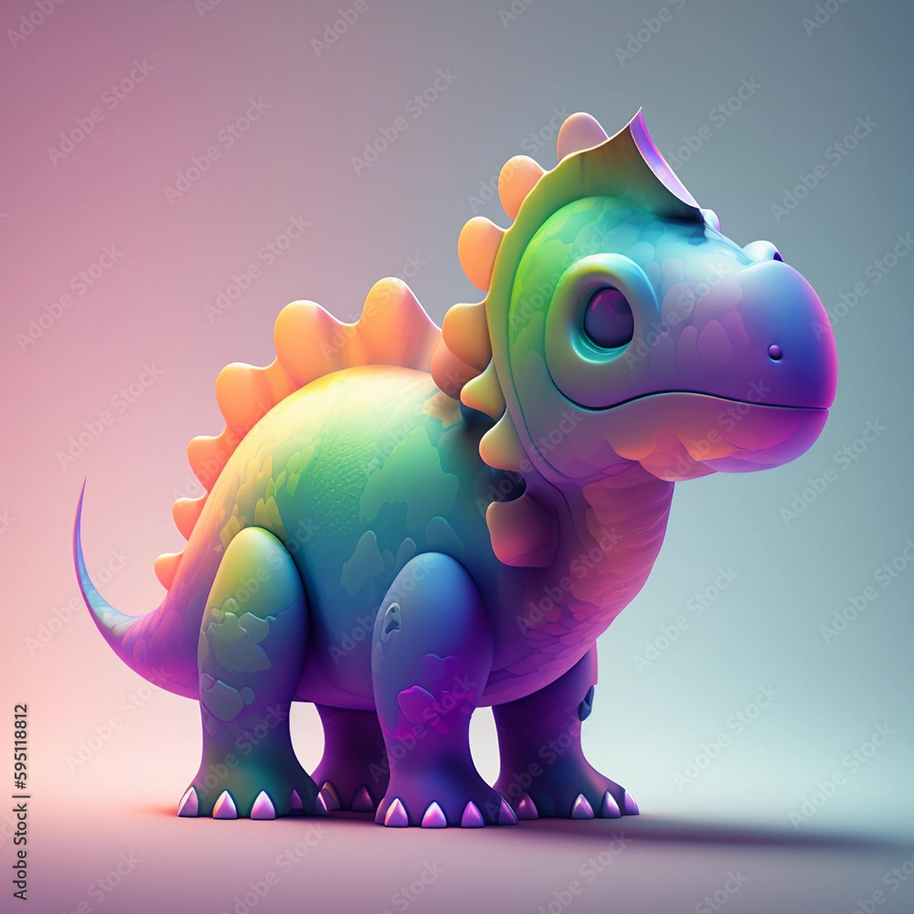 Rainbow cute dinosaur created with generative ai technology	
