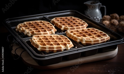  a couple of waffles that are on a pan. generative ai