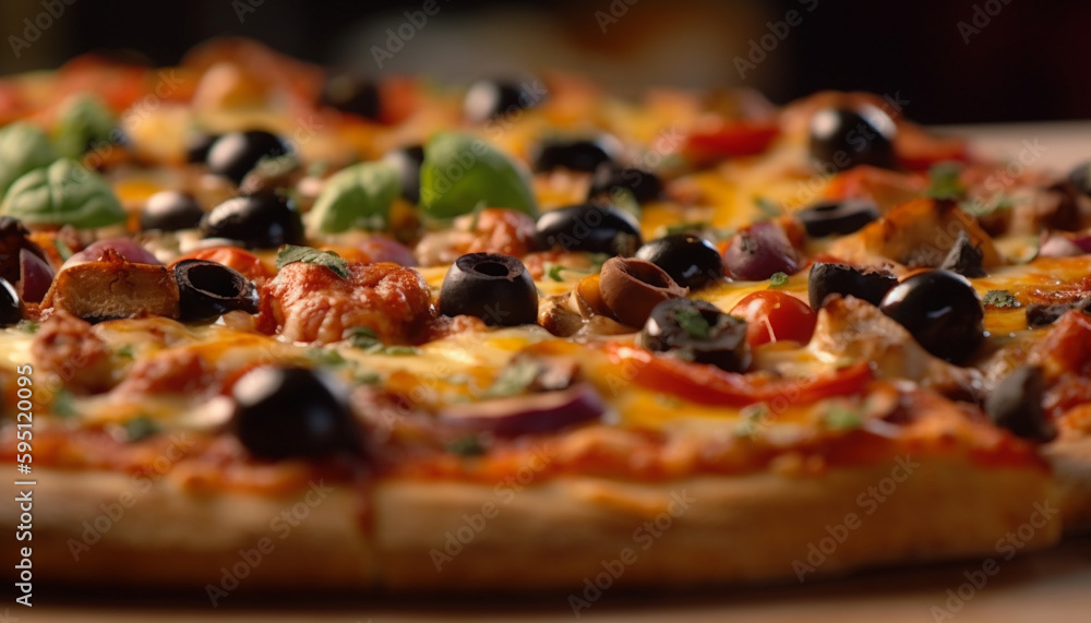 Freshly baked pizza with mozzarella and salami generated by AI Freshly baked pizza with mozzarella and salami generated by AI