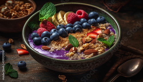 Fresh berry and raspberry yogurt bowl with granola generated by AI