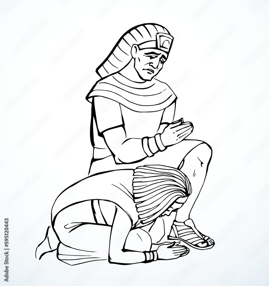Obraz premium Vector drawing. Egyptians bow in praying