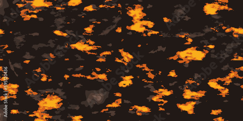 Molten lava pattern. Hot magma flow, red on black rock stone . Volcano lava, fire burning volcanic design. Seismo catastrophe background.  Vector illustration