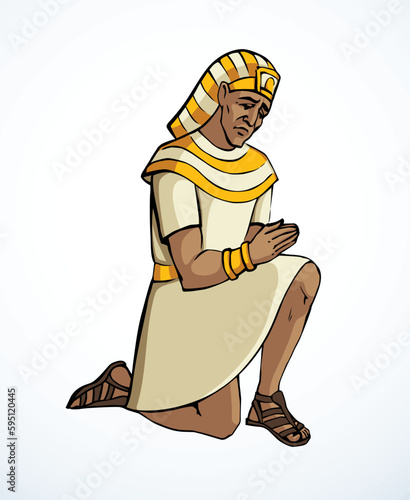 Vector drawing. Egyptian man bow in praying