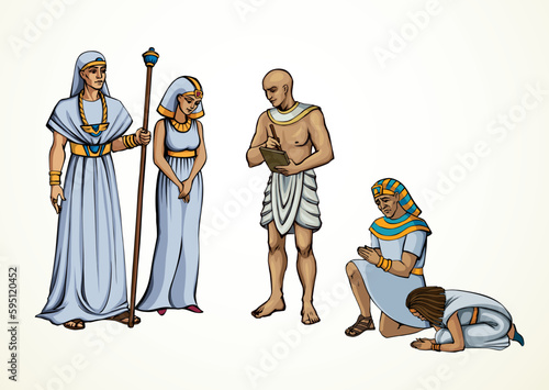 Vector drawing. Egyptian chief with a rod