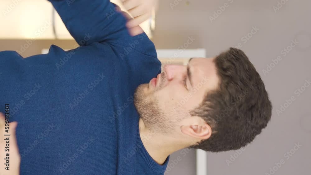 Vertical Video of Sweaty Scent. Smelly Man.
The man with sweaty armpits is disgusted by the smell and is uncomfortable.
Vertical Video of Sweaty Scent. Smelly Man.
The man with sweaty armpits is disgusted by the smell and is uncomfortable.