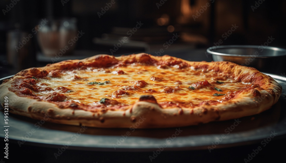 Freshly baked pizza with melted mozzarella cheese generated by AI Freshly baked pizza with melted mozzarella cheese generated by AI