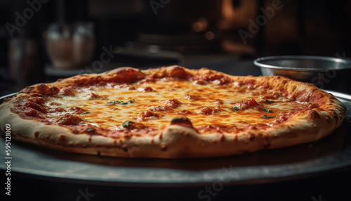 Freshly baked pizza with melted mozzarella cheese generated by AI