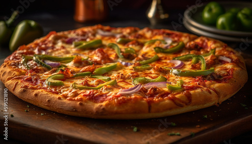 Freshly baked pizza with mozzarella and vegetables generated by AI