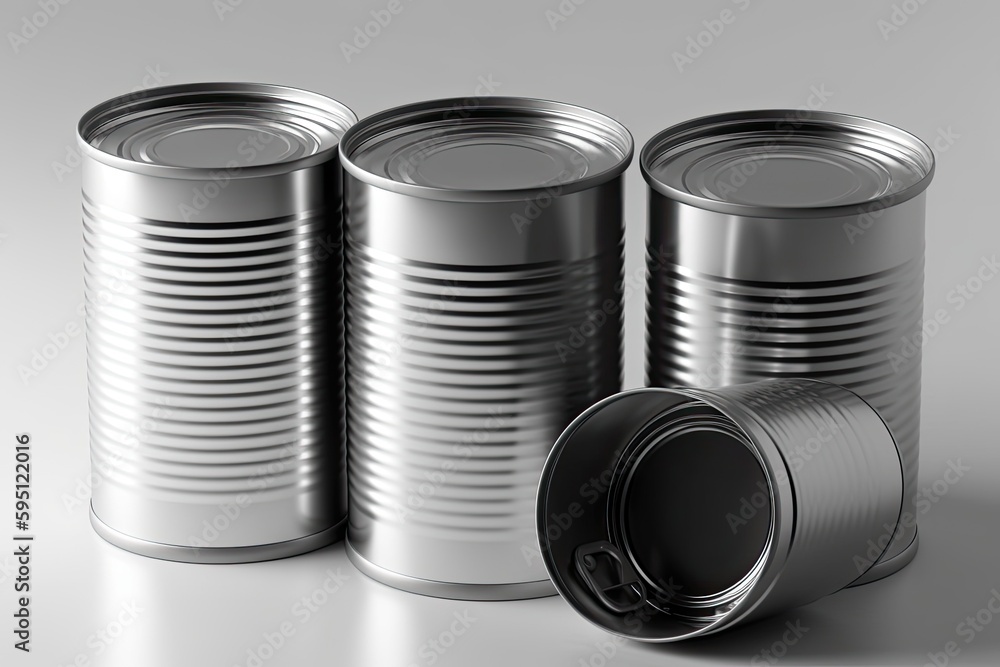 three metal cans arranged in a row. Generative AI three metal cans arranged in a row. Generative AI