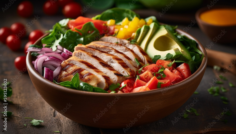 Grilled chicken breast with organic vegetable salad generated by AI