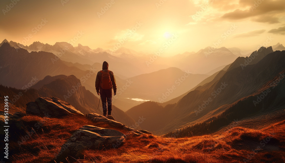 hiking mountain peak at sunrise generated by AI hiking mountain peak at sunrise generated by AI