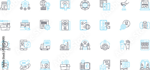 Internet sales linear icons set. E-commerce, Online auctions, Webstore, Digital marketing, Affiliate, Dropshipping, Marketplace line vector and concept signs. E-tail,Cybercommerce,Online shopping