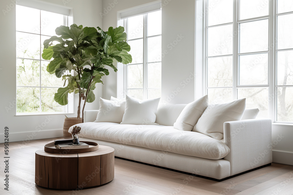 Simple interior design luxury living room with white sofa and plant ...
