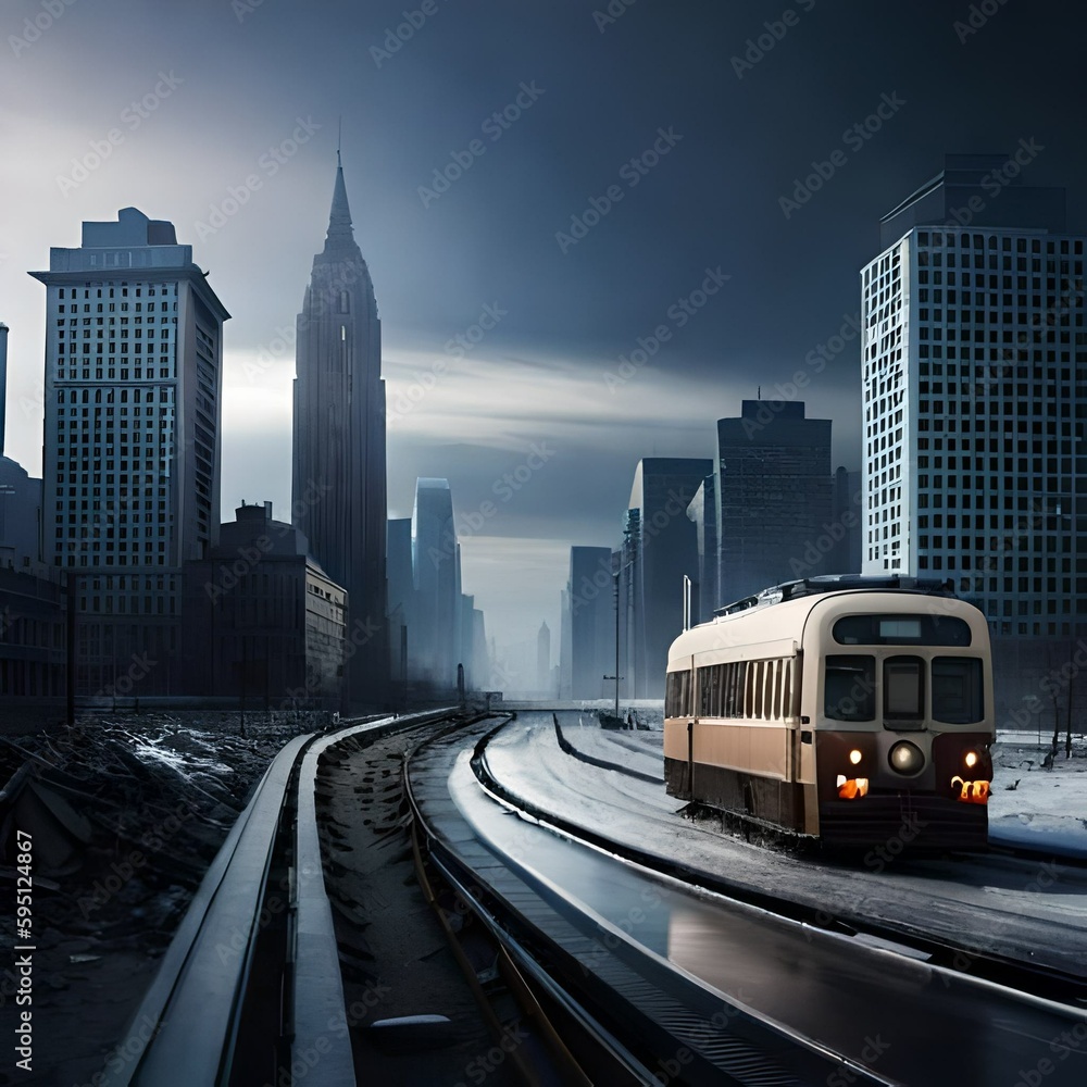 Naklejka premium train in the city