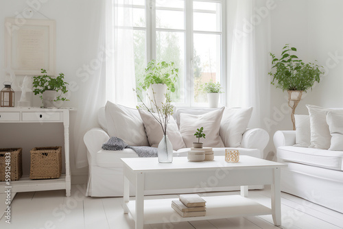 Wallpaper Mural Cozy cottage style living room with white linen sofa and plants Torontodigital.ca