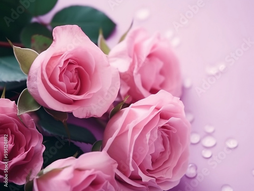 Floral background of pink roses  spring day  women s day  flower card  flowers for mother s day  Generative AI 
