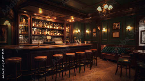 Vintage bar interior with bar counter and chairs  Generative ai