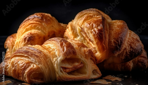 Freshly baked French croissant, a gourmet indulgence generated by AI
