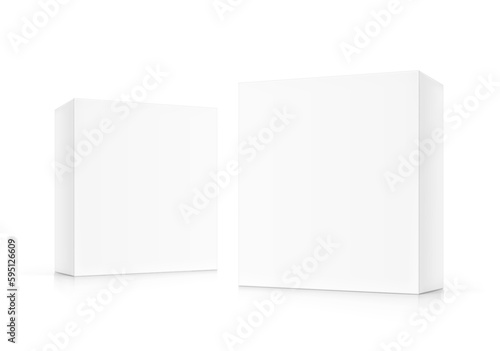 Realistic cardboard boxes mockup set. Vector illustration isolated on white background. Can be use for food, cosmetic, software and etc. Ready for your design. EPS10.	