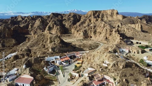 Guadix, Historical City With Cave Houses. Granada. Andalusia, Spain. Aerial 20 april 2023