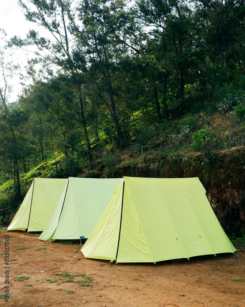 camping tents in mountain valley in kerala india for turists