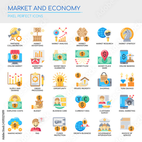 Market and Economy   Thin Line and Pixel Perfect Icons.